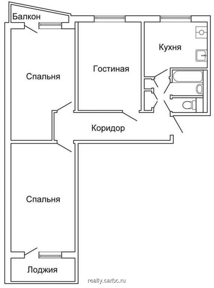 Схема 2 комнатной квартиры в панельном доме 9 этажном