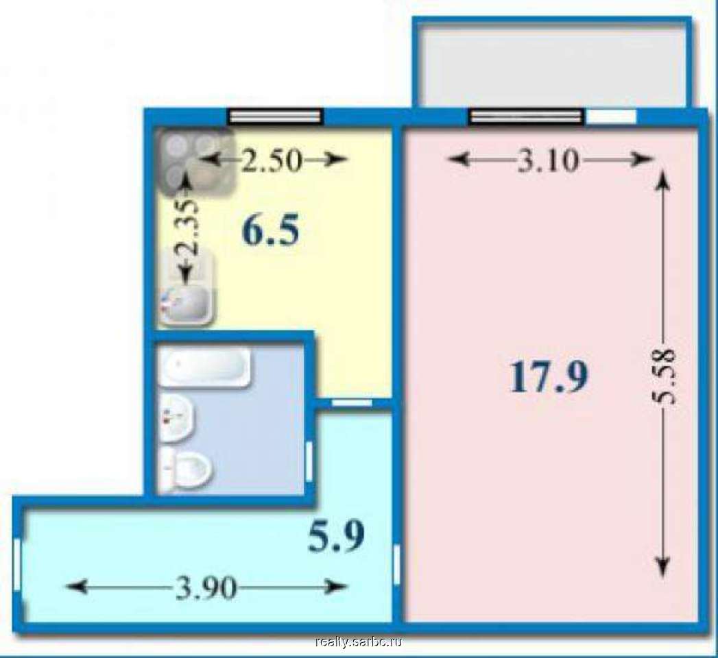 План 1 комнатной квартиры хрущевки