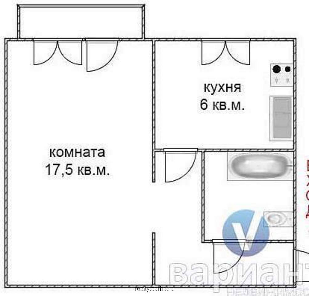 План однокомнатной квартиры 31 кв.м